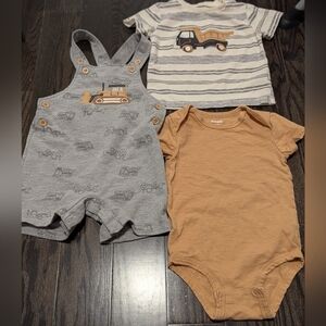 2/$35 3-Piece Pekkle Baby Truck Outfit Set - Gray & Tan 18m